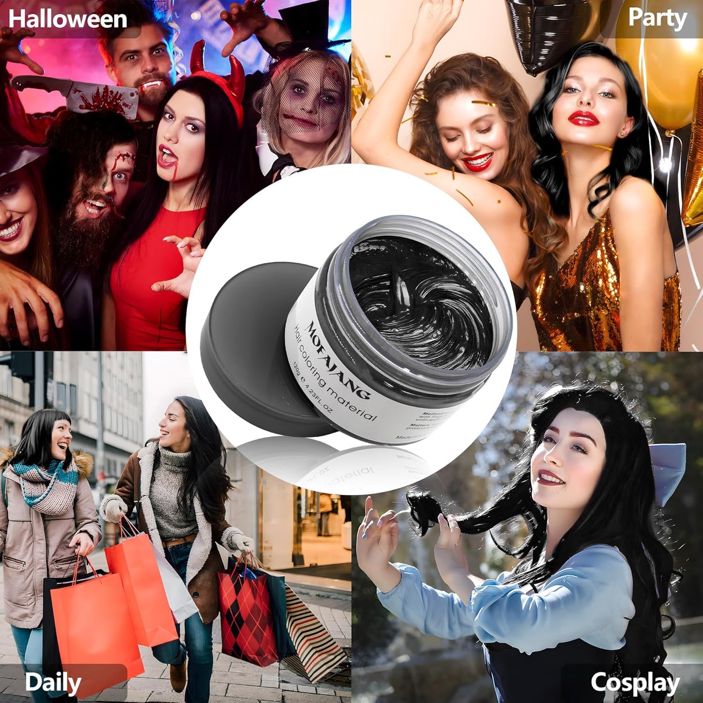 VOLLUCK Temporary Hair Clay Pomades 4.23 oz, Natural Hair Dye Material Disposable Hair Styling Clay Ash for Cosplay. Halloween, Party (Jet Black, 4.23 Ounce (Pack of 1)