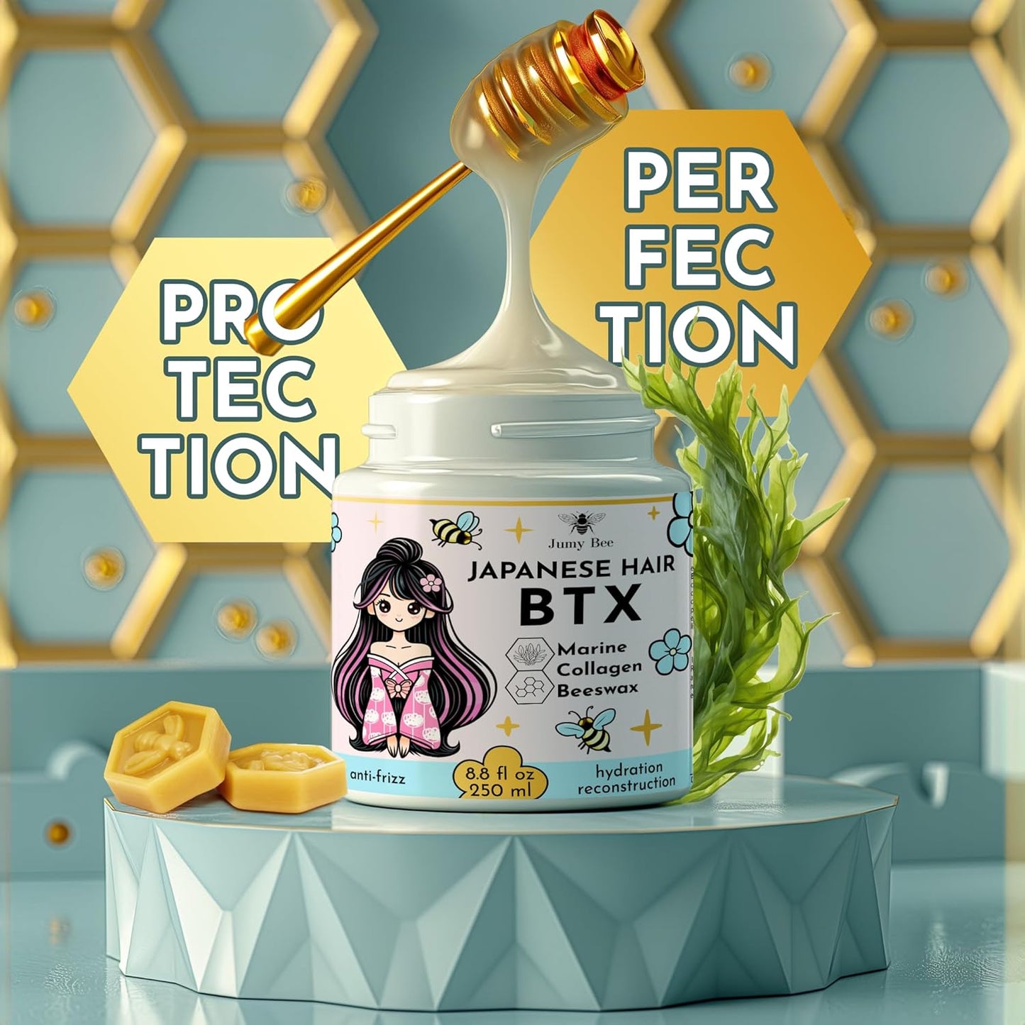 HAIR MASK FOR DAMAGED HAIR TREATMENT Japanese BTX - 8.8 oz Collagen & Keratin Treatment with Beeswax & Seaweed, Intense Hydration, Anti-Frizz,Formaldehyde-Free,Protein Coating for Dry and Damaged Hair