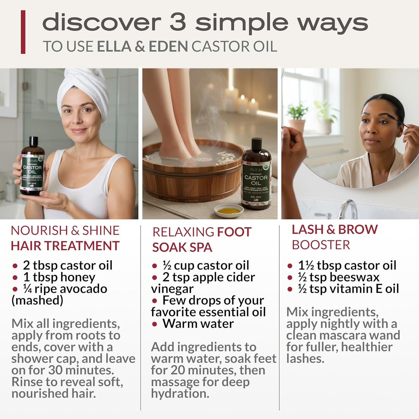 Ella & Eden Organic Castor Oil – Cold-Pressed Hexane-Free Unrefined| For Hair Growth, Skin and Face | USDA Certified & 100% Pure | 32 fl oz