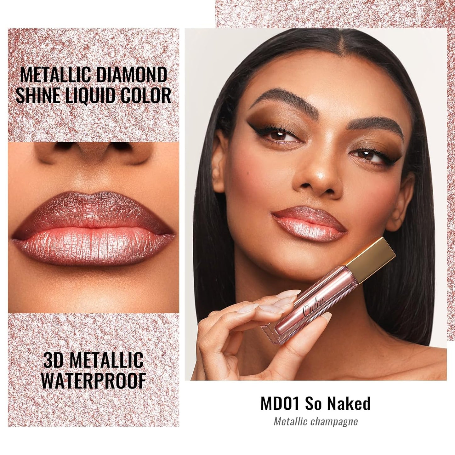 Oulac Pink Nude Metallic Shine Lipstick for Women, Dual Use for Lips & Eyeshadow, Long Lasting Lip Gloss, Metallic Matte High Impact Lip Color No Transfer Vegan Formula, 4.5ml, MD01