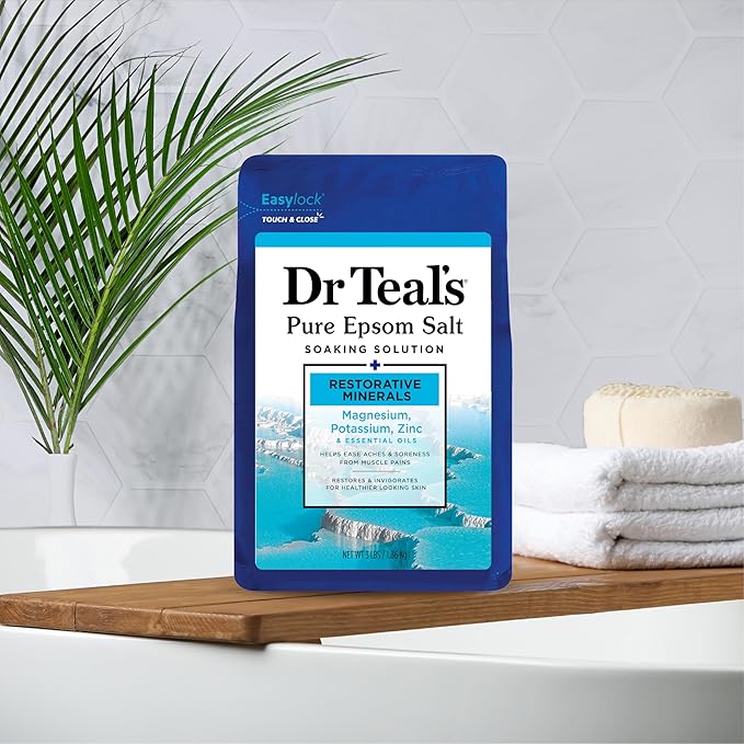 Dr Teal's Pure Epsom Salt, Restorative Minerals with Magnesium, Potassium, Zinc & Essential Oils, 3 lbs (Pack of 4)