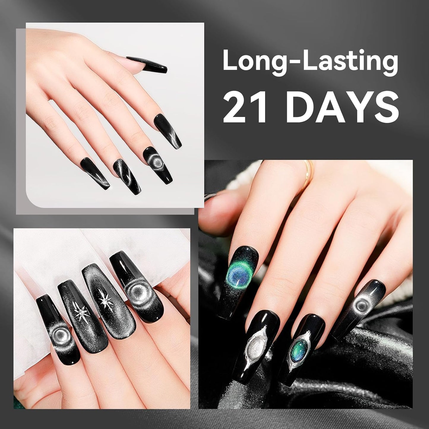 Cat Eye Gel Nail Polish Silver 12ML 9D Chameleon Cateye Magnetic Nail Polish Gel Holographic Cat Eye with Magnet Stick Varnish Soak off Manicure Set 1PC