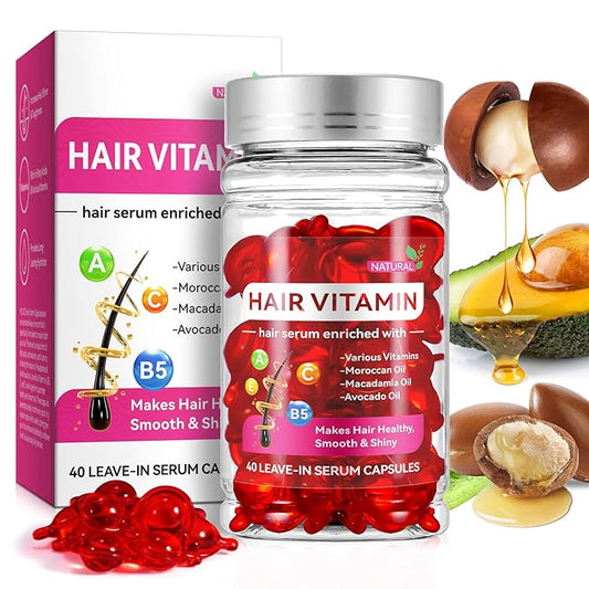 Hair Vitamin Serum Oil Capsule,Hair Treatment Serum with Vitamins A C E Pro B5 and Argan Macadamia Avocado Oils,No Rinse,and Safe for All Hair,For Men & Women(40PC)