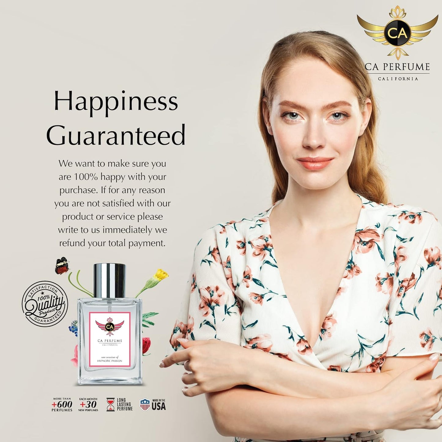 CA Perfume Impression of Happy Women For Women Fragrance Dupes Eau de Parfum Spray Bottle 3.4 Fl Oz/100ml-X1