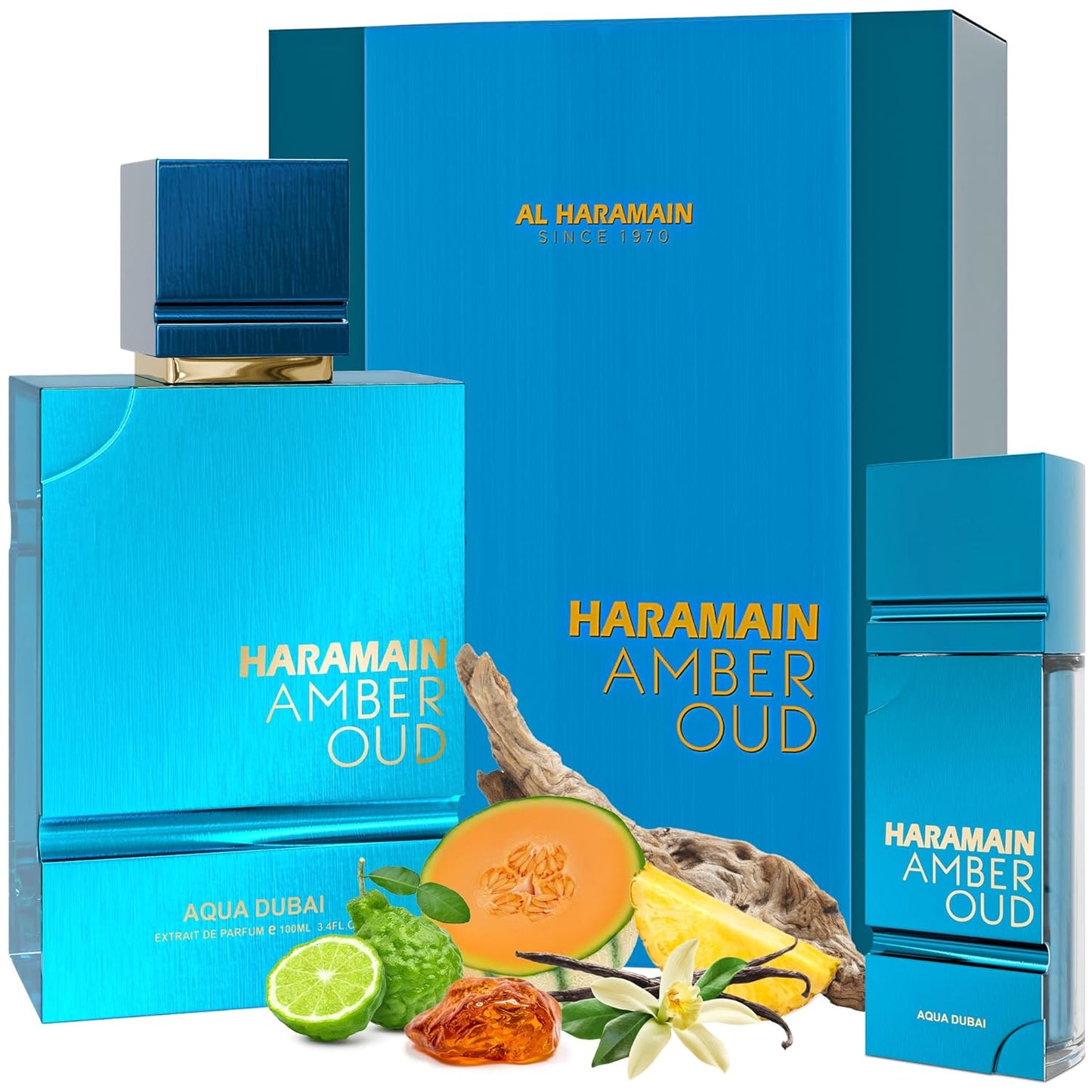 Al Haramain Amber Oud Eau de Parfum – Aqua Dubai – Oud Cologne with Atomizer – Men's Perfume for Men: Bergamot, Green Notes, Mandarin, Melon, Pineapple, Amber, Vanilla, Musk, Mens Fragrances (3.33oz)
