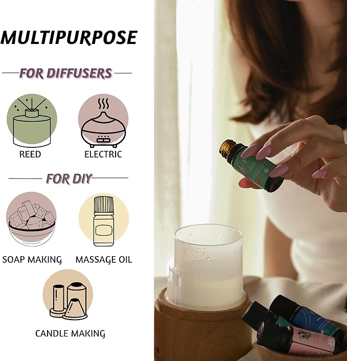 Folkulture Essential Oils for Diffuser Oil | Set of 6 x 0.34 fl oz, 60 ml Fragrance Oil, Diffuser Oils Scents for Home | Fall Fragrance Oils for Moms Gift Basket - Pumpkin Spice, Caramel, Vanilla