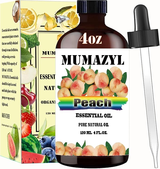 Peach Essential Oil, Peach Oil 4 Fl Oz 120ML for Diffuser Humidifier Yoga Cleaning DIY Candle Soap Making Essential Oils