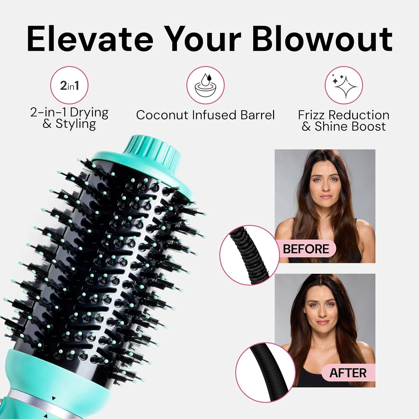 L'ANGE HAIR VolumeBoost 60mm 2-in-1 Ceramic Volumizing Brush Dryer | Fast Drying & Styling for Frizz-Free, Voluminous Blowouts | Ceramic-Coated Barrel (Blue)