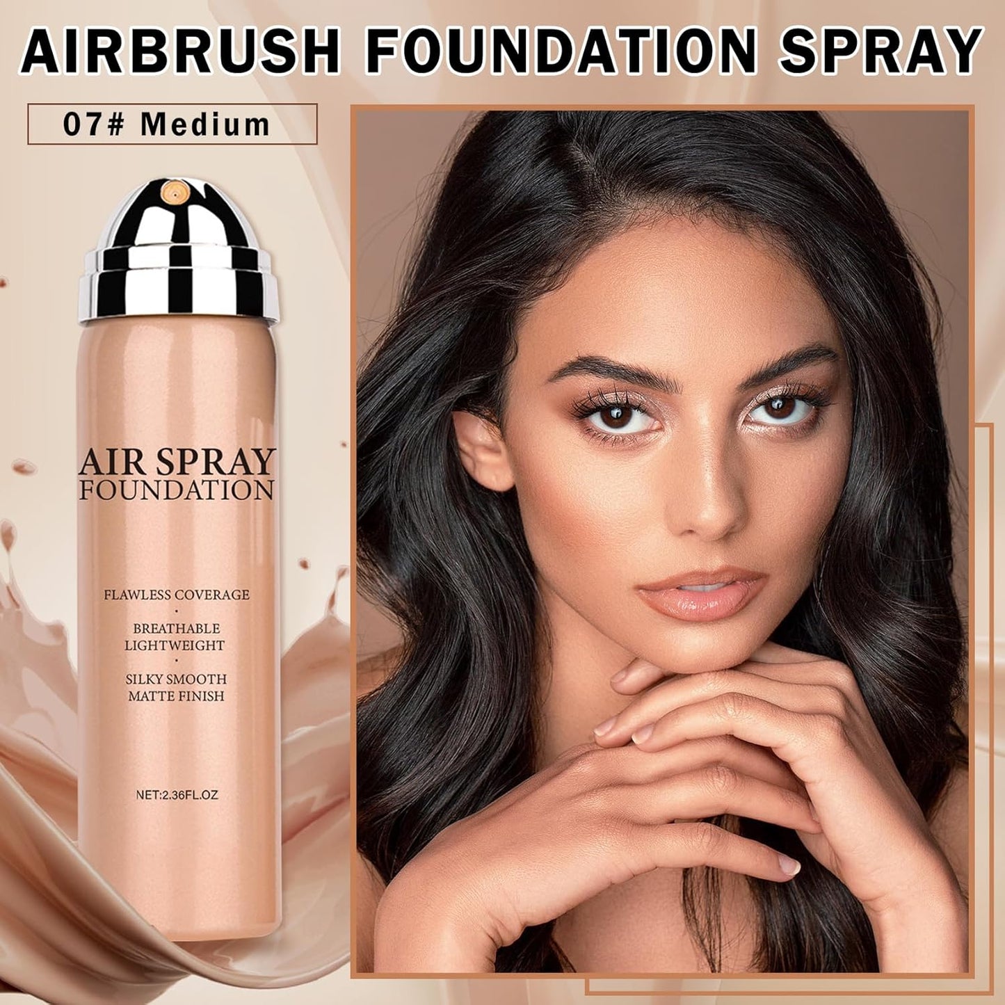 Airbrush Foundation Makeup Spray Full Coverage Foundation for Mature Skin,Long-lasting Airbrush Flawless Setting Spray,Waterproof Foundation for Smooth Radiant Skin (07 Medium)