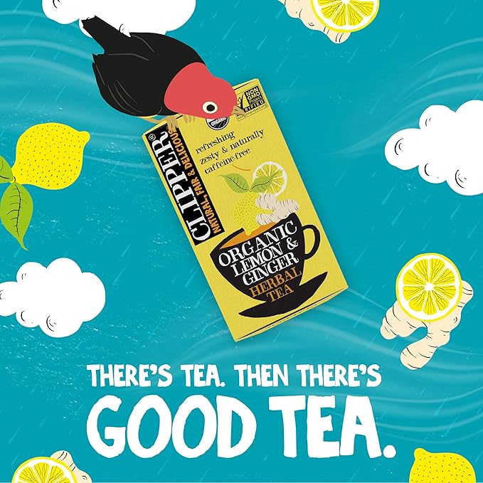 Clipper Tea Lemon & Ginger Teabags – Caffeine Free, USDA Organic, Great Hot or Iced – Aromatic, Natural, Fair & Delicious – 20 Tea Bags