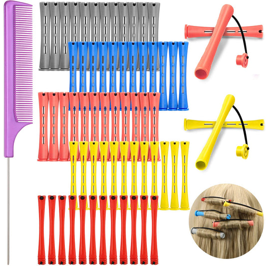 WILLBOND 60 Pieces Hair Perm Rods Set Plastic Cold Wave Perming Rods for Natural Hair Long Short Curling Rollers with Rat Tail Comb for Hairdressing(Bright Color,Assorted Size)