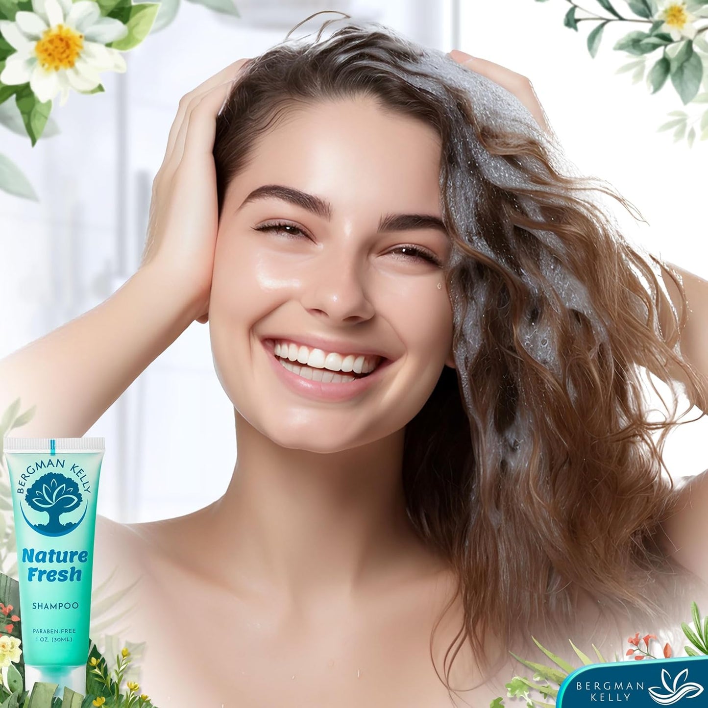 BERGMAN KELLY - Travel Size Hotel Shampoo - 1 fl oz, 100 PK, Nature Fresh - Delight Your Guests with Revitalizing & Refreshing Hair Cleanser for Guest Hospitality - Mini & Small Size Shampoo Bulk