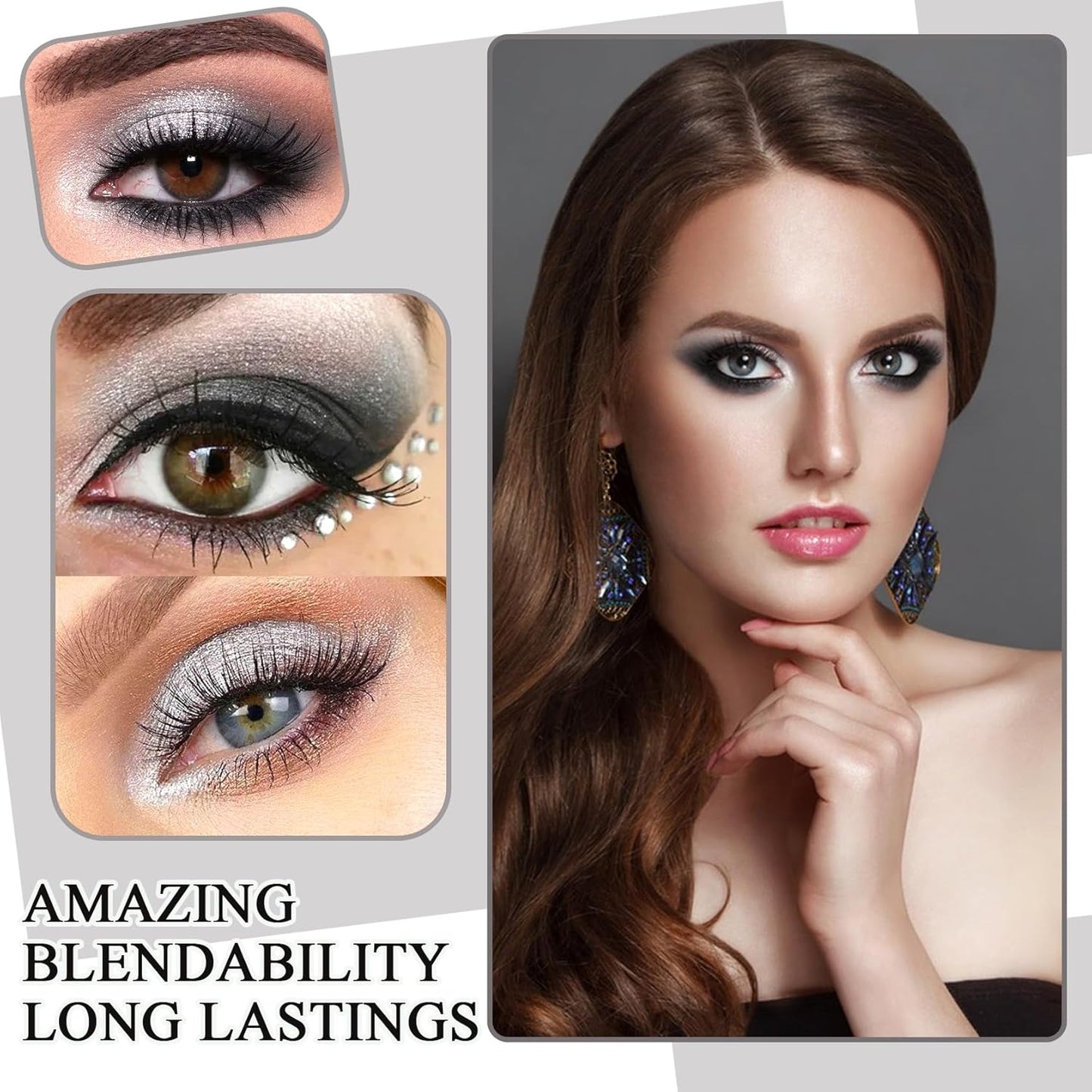 Black Grey Smoky Eyeshadow Palette,15 Colors Matte Shimmer Pigmented Eye Shadow Makeup Palette Set with 3 Eyeshadow Brushes,Glitter Eyeshadow Makeup Palette for Daily Halloween Goth Makeup(M)