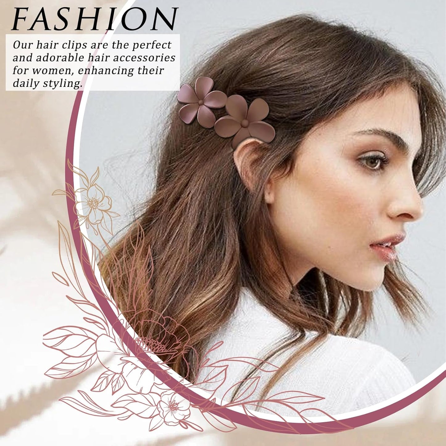 YONOY 6 Pcs Flower Hair Clips Matte French Hair Barrette Stylish Lay Flat Hair Clips for All Hair Types Non-Slip Hair Clamps Grab Elegant Hair Accessories for Women Girls