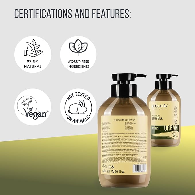 Moisturizing Body Milk - Hydrating Body Lotion for Dry Skin, 97.5% Natural, Vegan Certified with Mulberry & Avocado Oil, Lightweight & Non-Greasy Formula for Women & Men - 13.5 Fl Oz