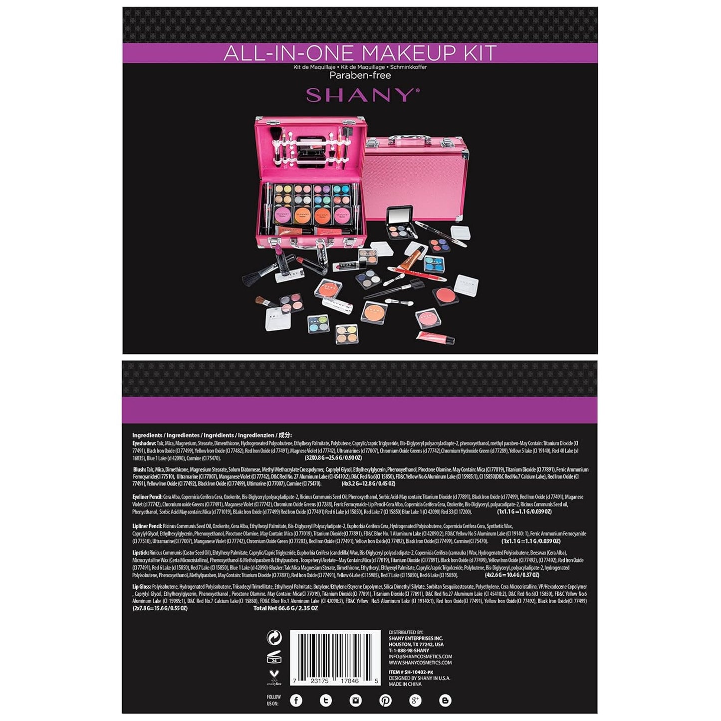 SHANY Carry All Make up Train Case with Pro Makeup Set, Beauty Brushes, Lipsticks, Eye Shadows, Blushes, Powders, and more - Reusable Cosmetics Storage Organizer - Premium Gift Packaging - Pink