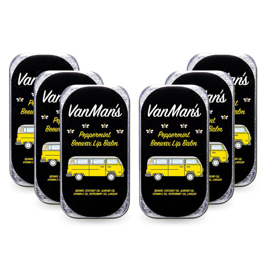 Vanman’s - Handmade Peppermint Beeswax Lip Balm (6 Pack) - Peppermints Lip Balm with Rosemary, Almond and Coconut Oil - Bee Balm with Vitamin E - Peppermint Balm Ideal for Dry Lips - 2 oz