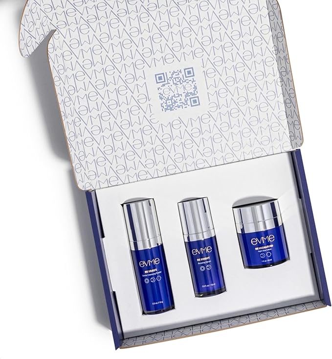 Evme Skincare Kit – Gentle Cleanser, Hydrating Serum & Night Cream – Nourishing for Sensitive Skin, Aiming for Sans-allergenic, Dermatologist-Tested, Fragrance-Free, Made in USA