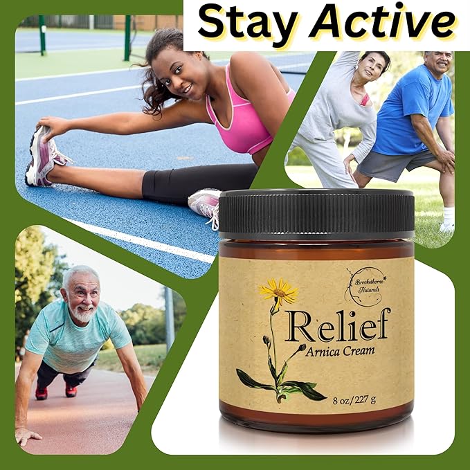 Relief Arnica Cream – Enriched with Lemongrass, Eucalyptus & Rosemary Essential Oils – All Natural Massage Lotion for Sore Muscles & Stiffness. Perfect for Massage Therapy by Brookethorne Naturals