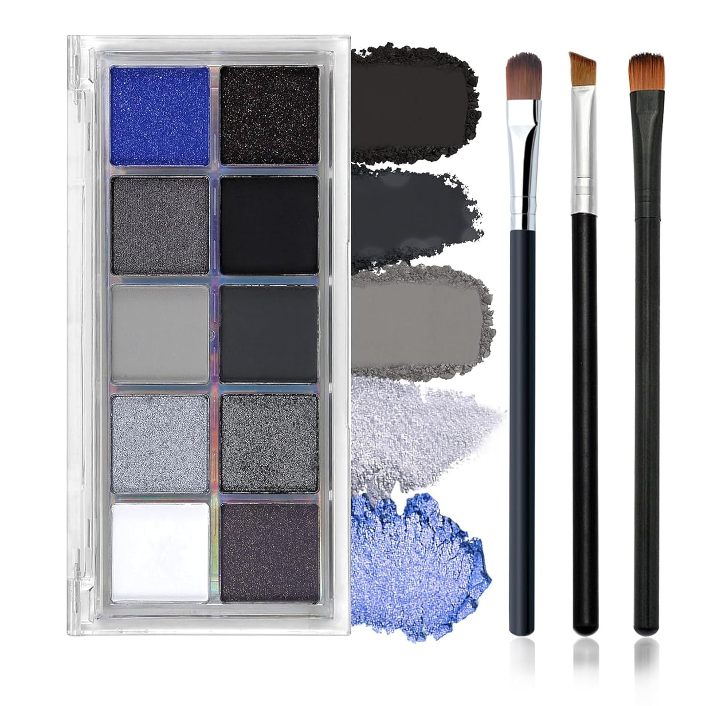 Black Grey Smoky Eyeshadow Palette,15 Colors Matte Shimmer Pigmented Eye Shadow Makeup Palette Set with 3 Eyeshadow Brushes,Glitter Eyeshadow Makeup Palette for Daily Halloween Goth Makeup(E)