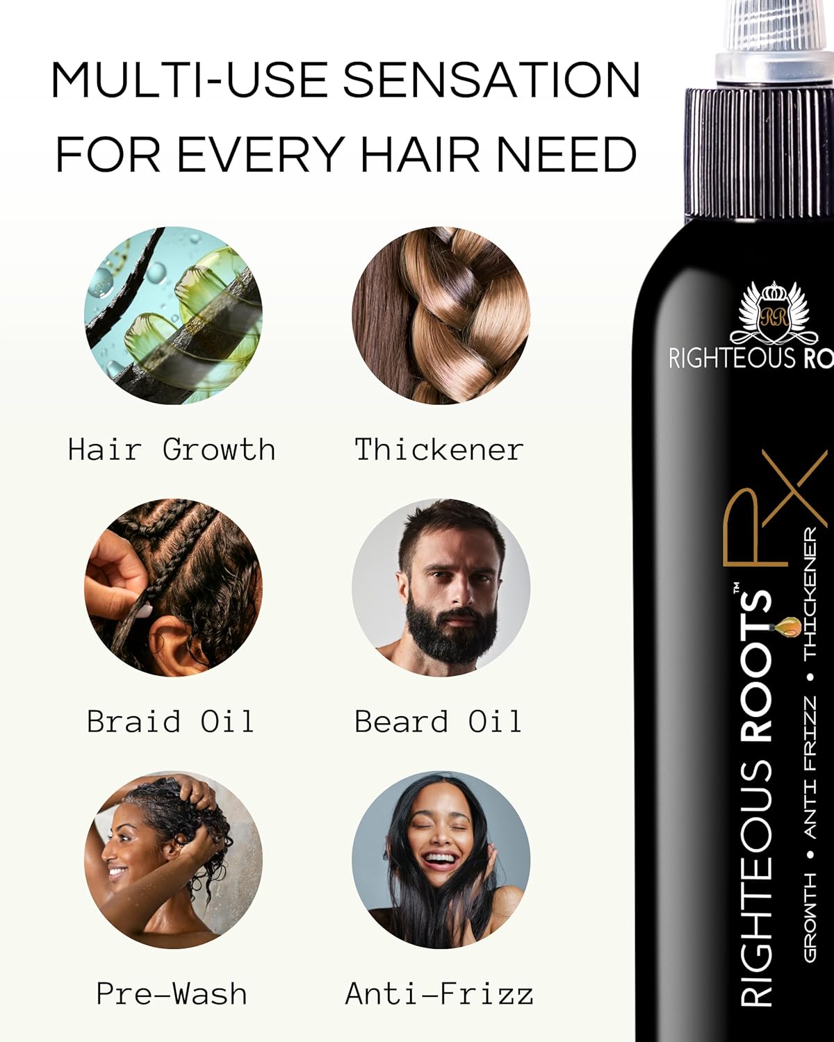 Righteous Roots Rx Hair Oil for Hair Growth, Anti Frizz and Thickener Best for Curly, Wavy Natural Hair and Beards. 4fl oz (Previously known as Hair RX)