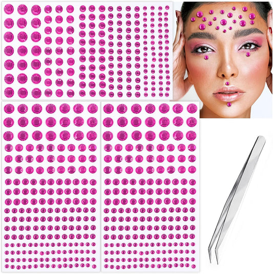 591pcs Face Gems Hair Gems Pearls, Self-Adhesive Face Jewels Eye Rhinestones 3/4/5/6/8 mm Face Gem Stick on, Halloween Makeup Gems Rave Accessories for Face Eyes Body Makeup (10.Pink)