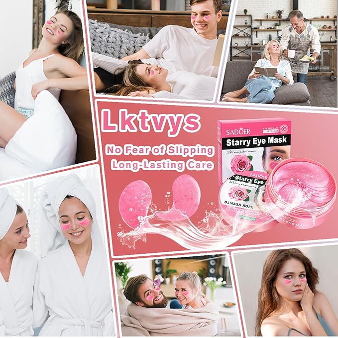 Rose Eye Patches 2-Pack (120 PCS), Hydrating & Soothing Eye Mask Skincare, Anti-Aging Collagen Eye Gel, Under Eye Patches for Puffiness | Alcohol-free & Phthalates-free