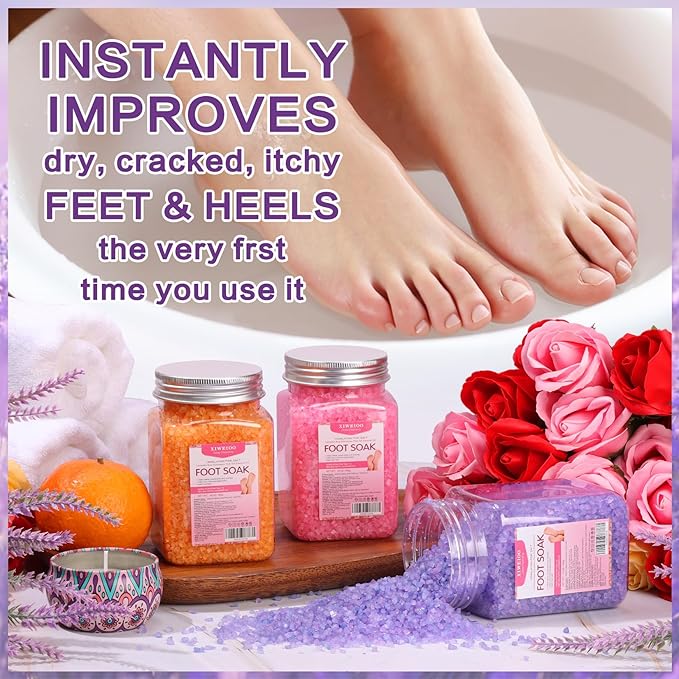 Himalayan Pink Salt Kit Pack of 2 Natural Foot Soak Salts Epsom Salt Essential Oils Lavender Orange Rose Scent Dead Sea Salt Moisturizing Skin Tea Tree Oil Foot Care Pedicure