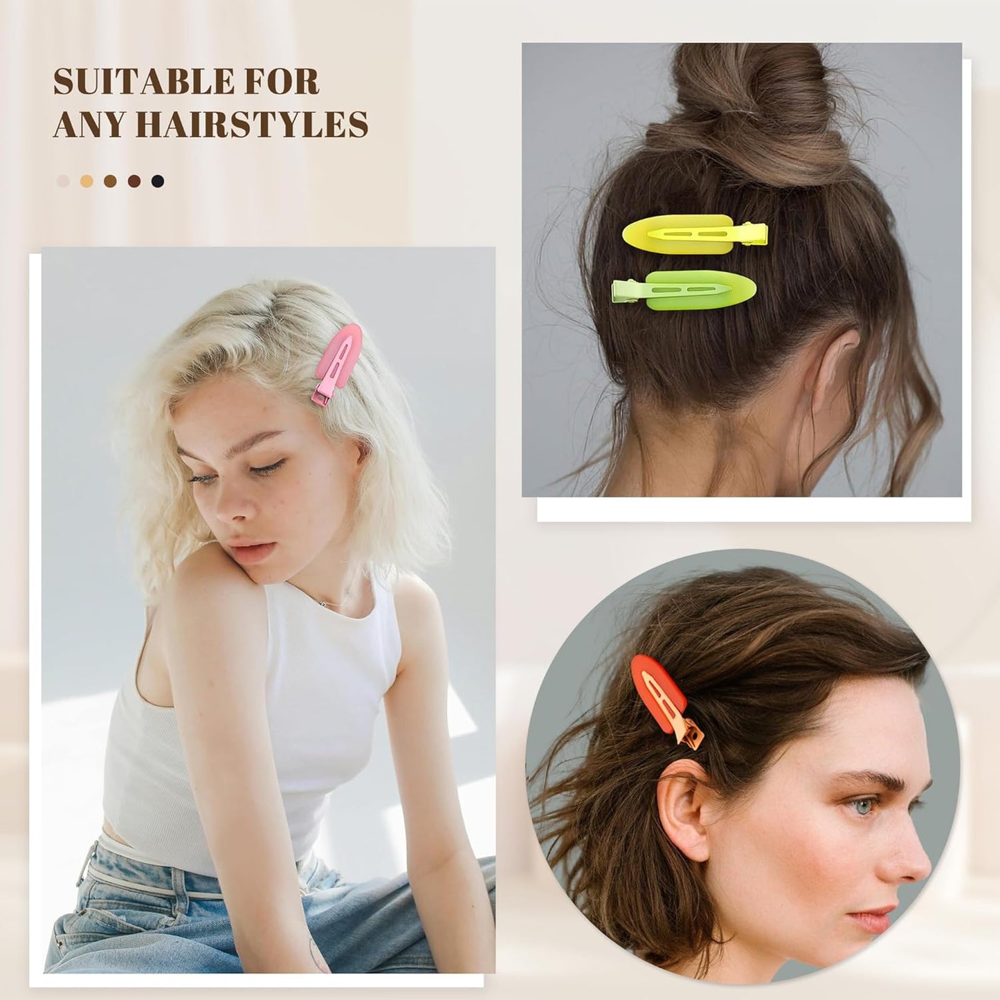 10 Pcs Creaseless No Crease No Bend Flat Hair Clips For Styling Non Slip Makeup Clips For Women Salon Hairstyle,Matte Green Pink Orange Yellow Rose Red