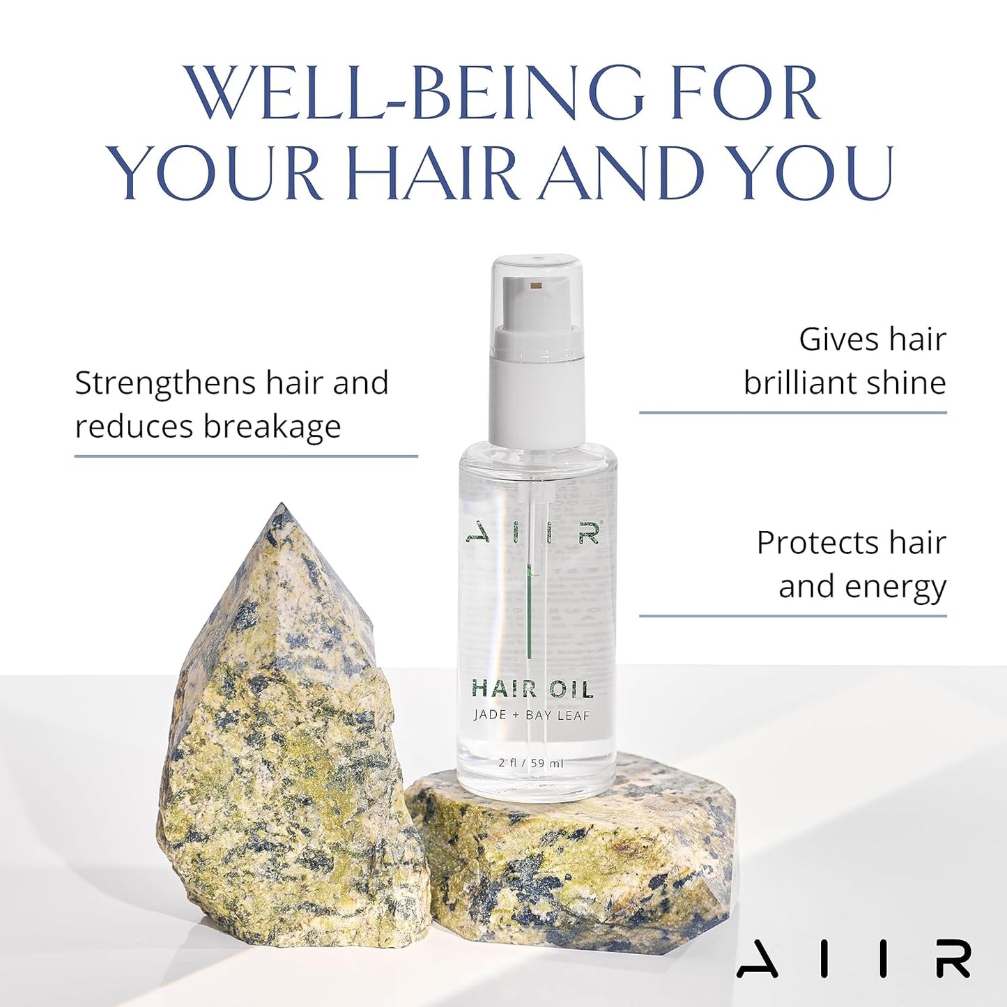 AIIR Jade Hair Oil - Treatment for Dry, Damaged or Curly, Frizzy Hair - Brilliant Shine and Moisture Lock, Hair Products for Women - 2 fl oz