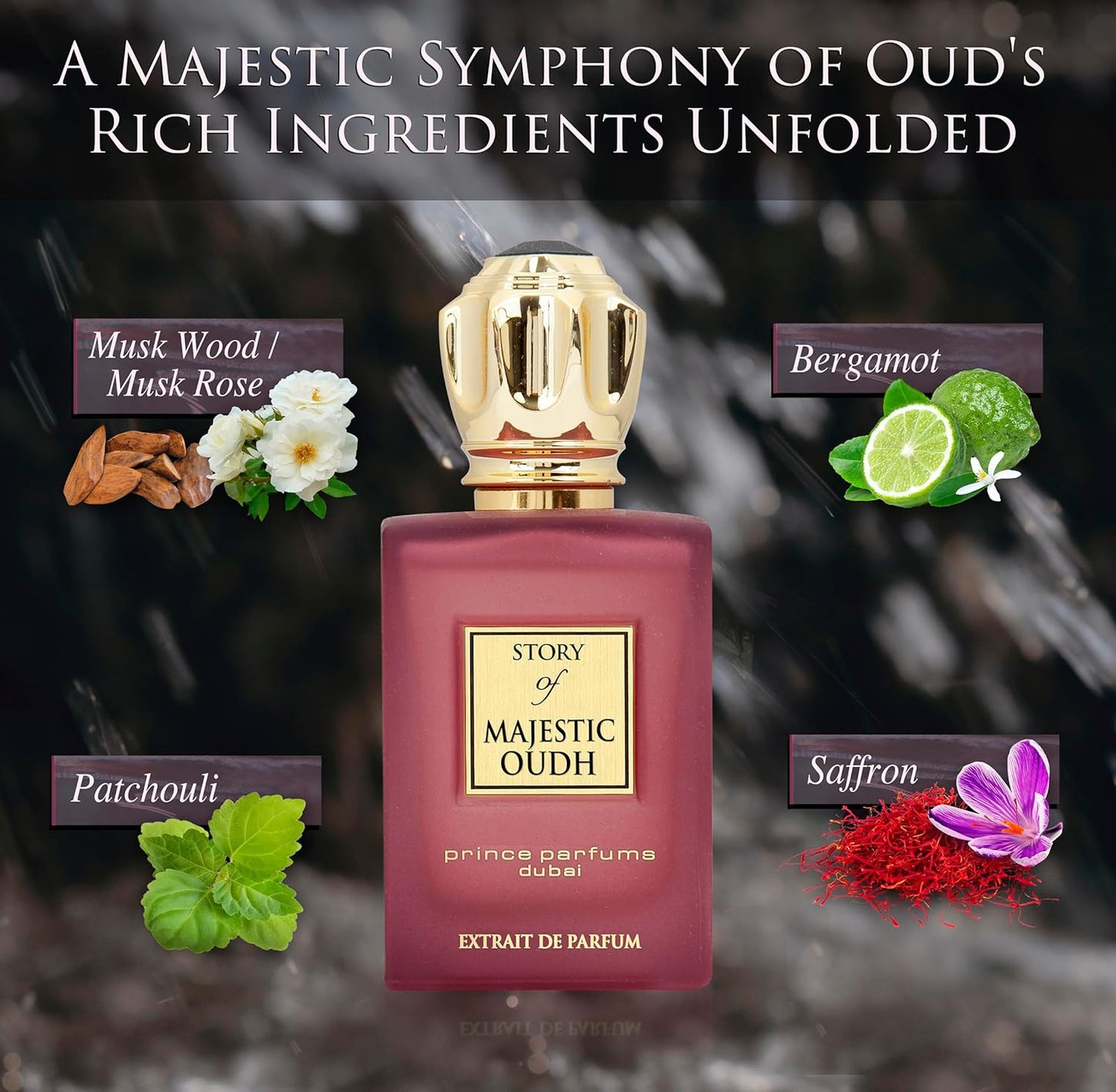 Prince Parfums Dubai - Majestic Oudh Extrait de Parfum - Unisex Luxury Fragrance - 3.4 oz - Long-Lasting Signature Scent - Sophisticated, Rich Oudh with Amber, Vanilla, and Musk