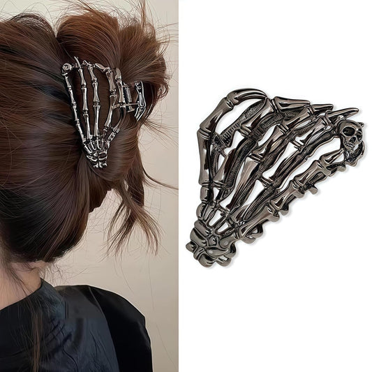Black Skeleton Hand Hair Claw Clips-Metal Black Alloy Nonslip Terror Ghost Hand Strong Hold Hair Jaw Clips Punk Gothic Catch Thick or Thin Hairs Hair Accessories-Hand