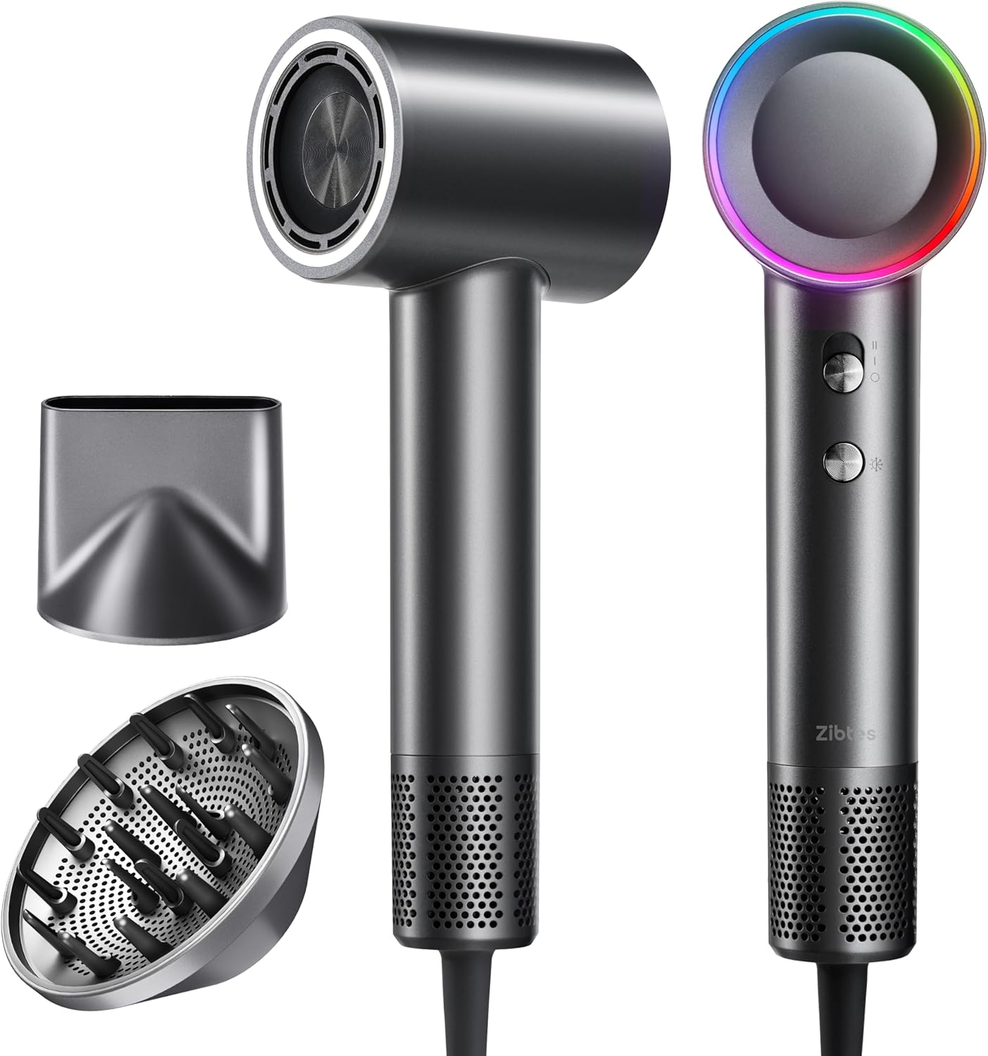 High-Speed Hair Dryer, 160,000 RPM Brushless Motor for Ultra-Fast Drying,500M Ionic Negative for Frizz Reduce, Low Noise Thermo-Control Blow Dryer with Diffuser for Curly Hair Women and Men,Grey