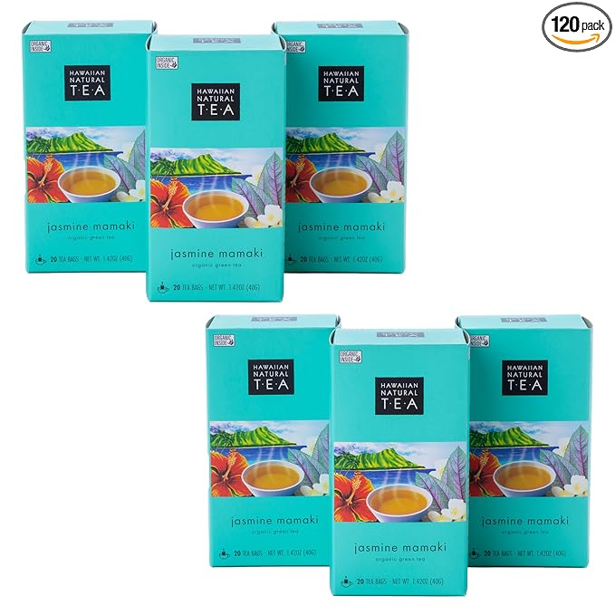 Hawaiian Natural Tea Organic Mamaki Jasmine Green Tea Blend - Antioxidant-Rich, Calming, Wellness Tea for Bedtime, Anxiety & Stress - Gift for Tea Lovers - 120 Tea Bags