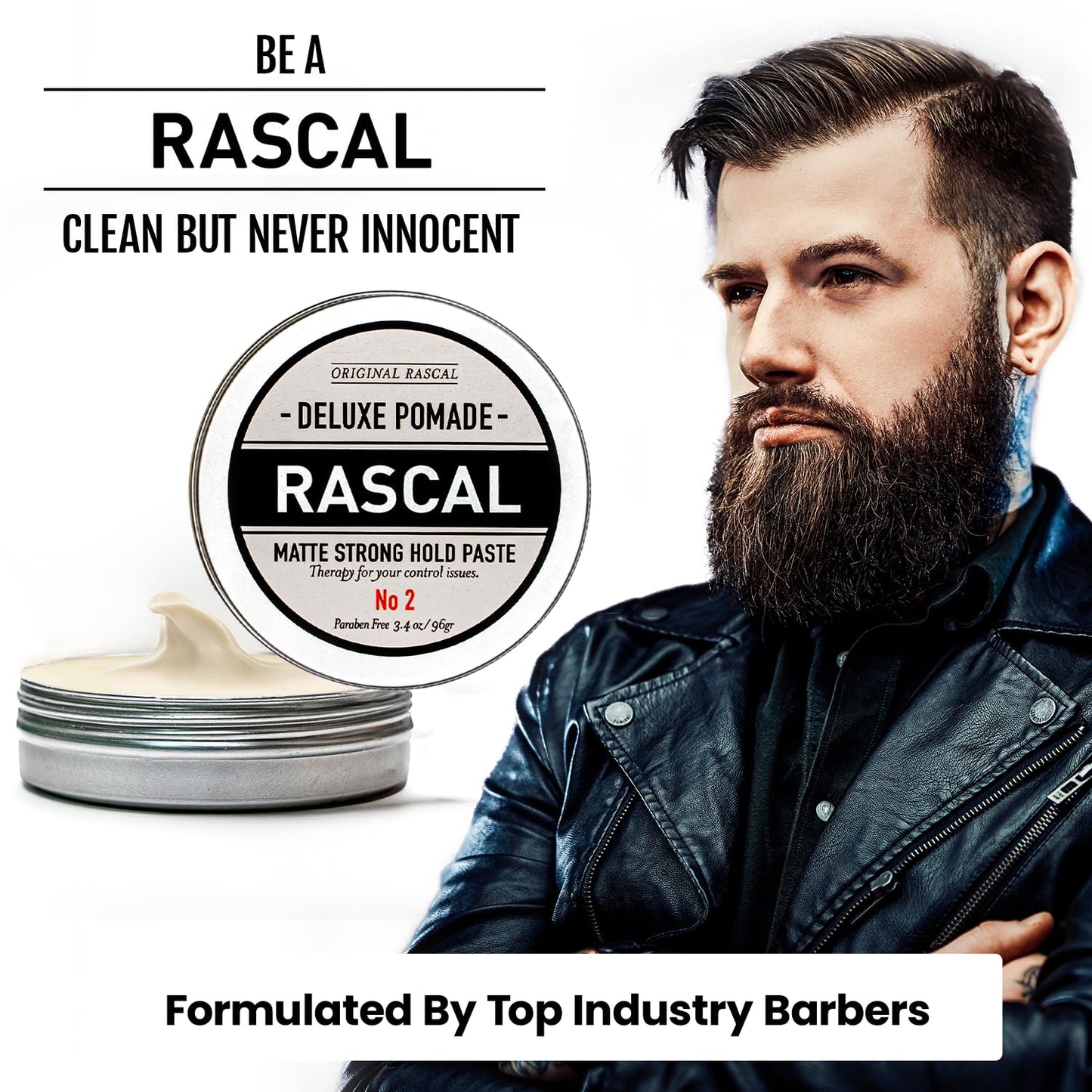 Original Rascal Deluxe Pomade for Men #2 - Matte Hair Paste with Strong Hold & Light Shine - Men's Styling Solutions Products for All Hair Types - Natural Infused with Beeswax & Lanolin Wax