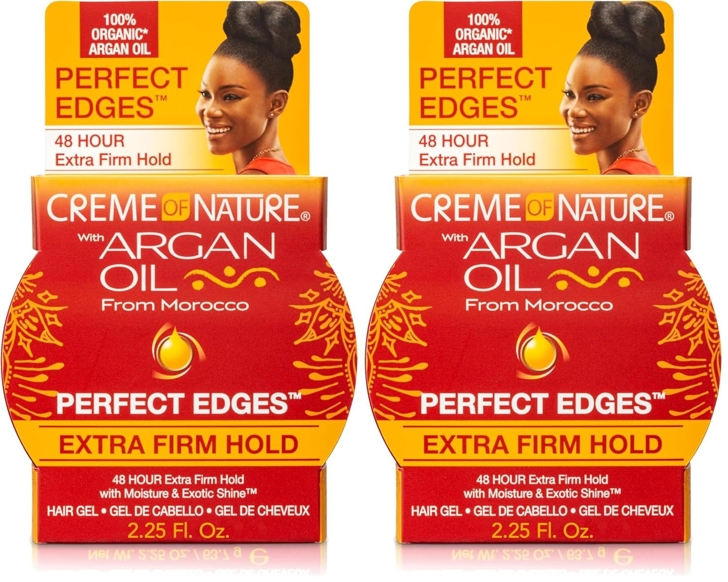 Creme of Nature with Argan Oil From Morocco Perfect Edges Hair Gel, 24 Hour Hold with Moisture and Exotic Shine, Extra Firm Hold, 2.25 Oz (Pack of 2)