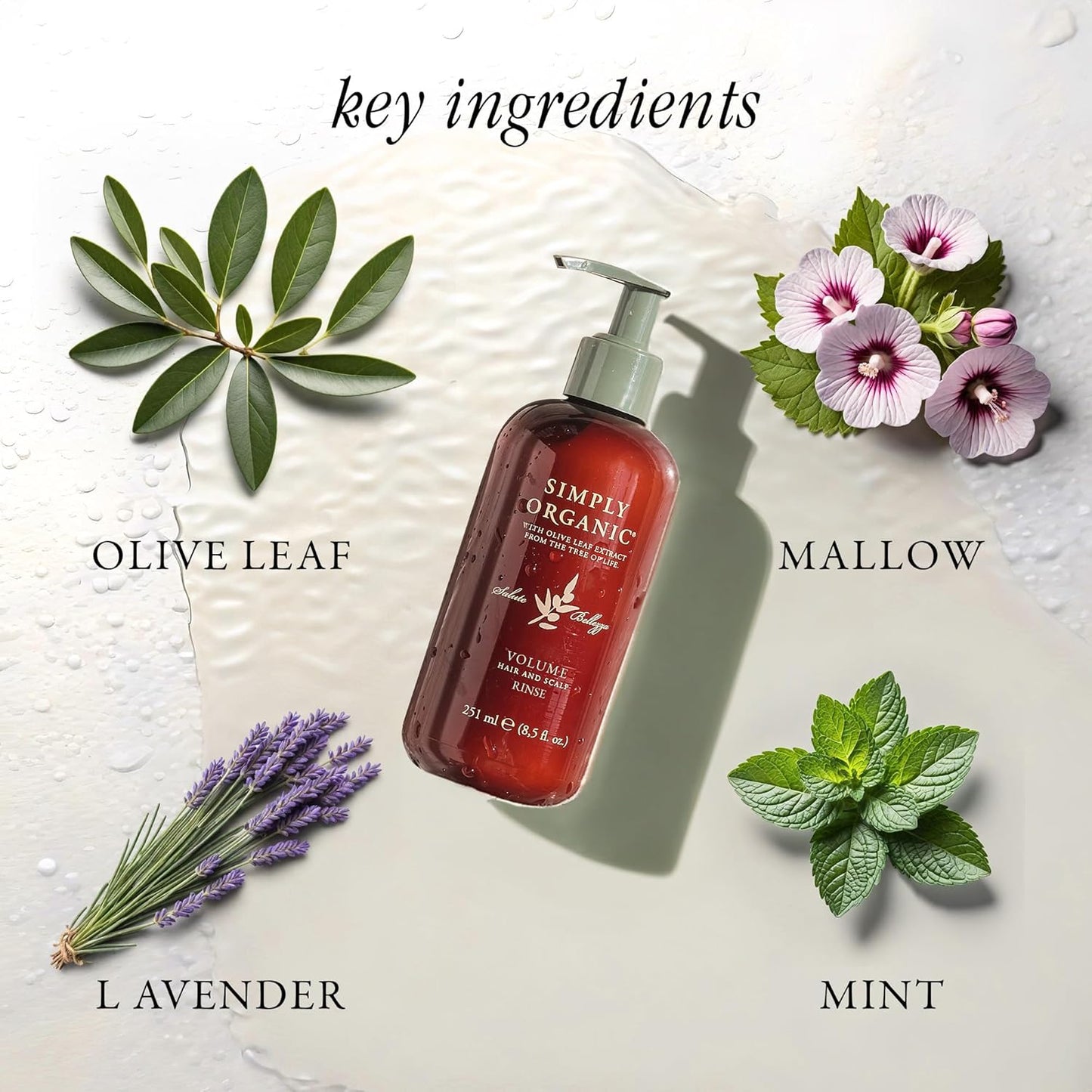 SIMPLY ORGANIC Thinning Hair Volumizing Deep Conditioner Scalp Rinse, Made in Italy, All Natural Cruelty Free Hair Care for Women & Men, Lavender, Mint, Olive Leaf Extract, 251ml/8.5floz, VOLUME