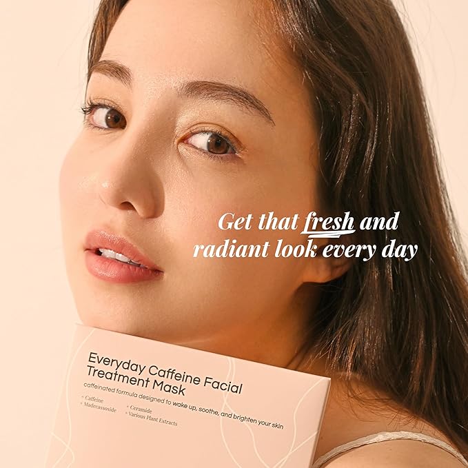Everyday Caffeine Facial Treatment Mask - Caffeinated Formula with Ceramide, Plant Extracts, Cypress Essential Oil Ultra-Rich Formula, Men & Women Face Masks, All Skin Types (3 Sheets)