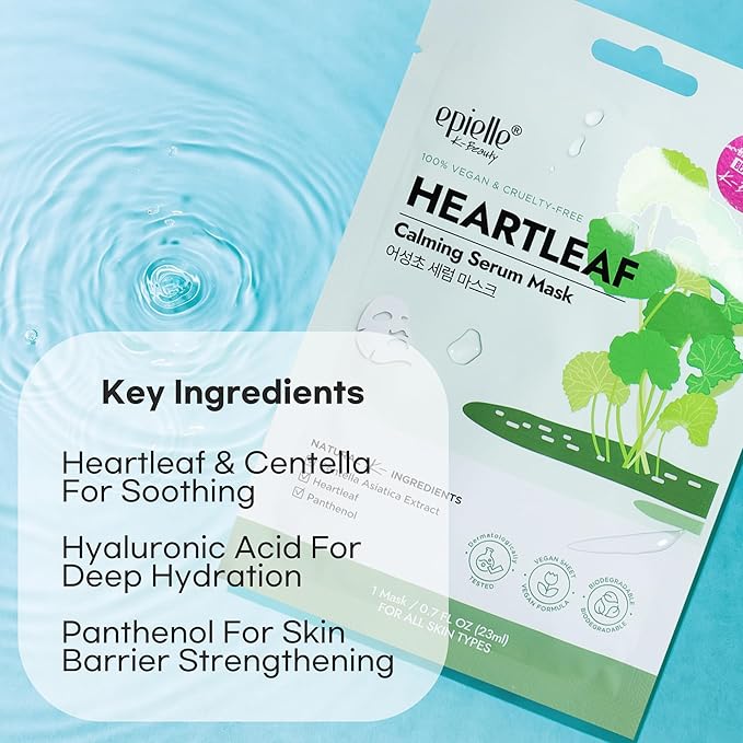 Epielle Heartleaf Calming Serum Sheet Masks (5pk) | Korean Skincare | Facial Sheet Mask | Kbeauty, Mother's Day Gifts