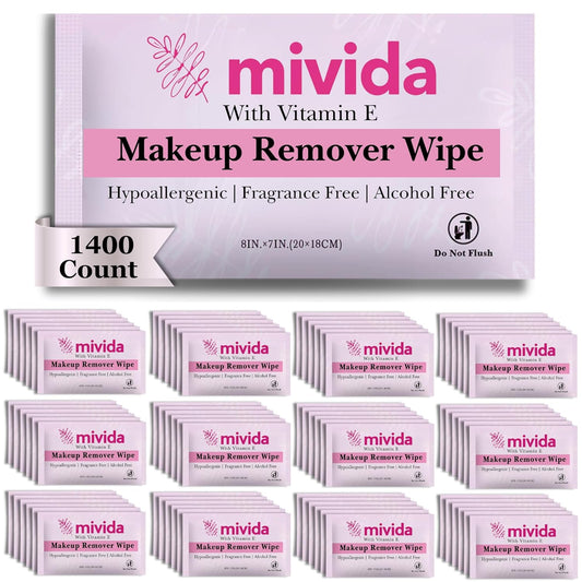 1400-Count Bulk Individually Wrapped Makeup Remover Wipes | Hypoallergenic, Fragrance-Free, Alcohol-Free with Vitamin E | Travel Essentials, Makeup Remover Wipes for Hotels, Airbnb