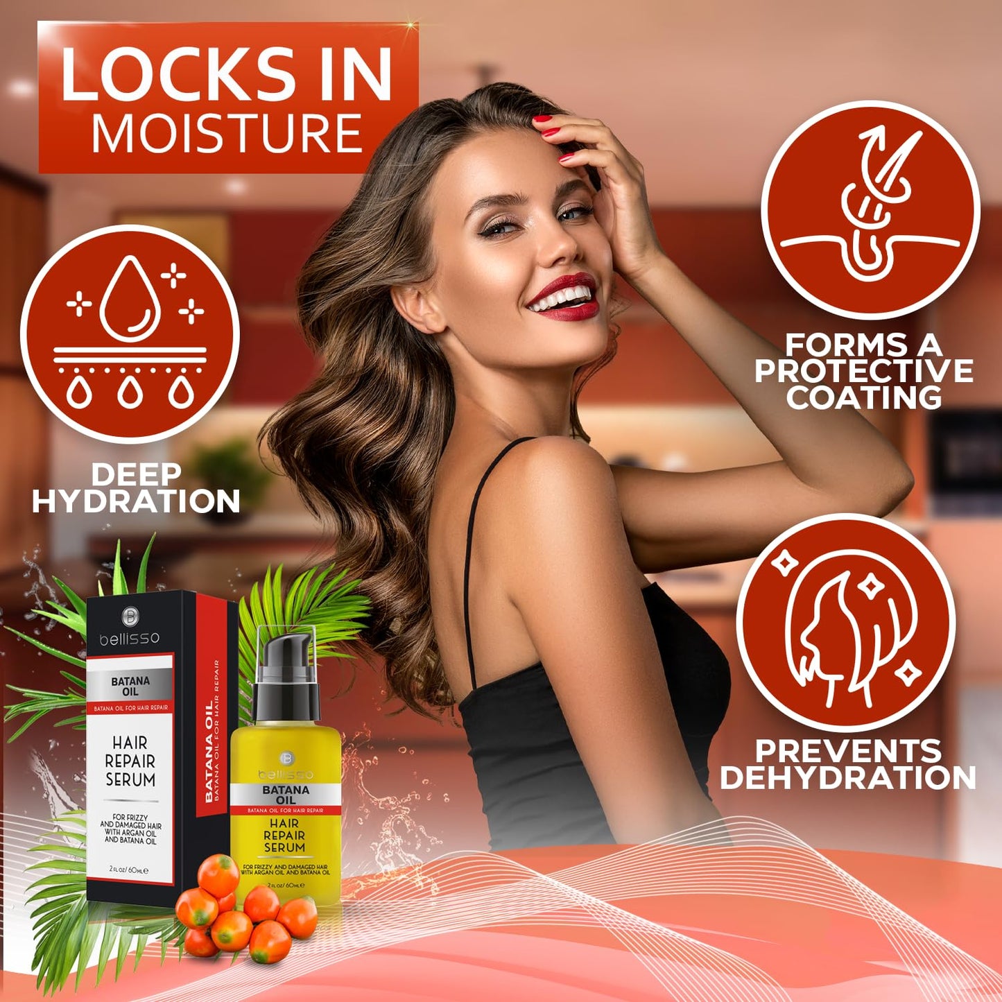 Batana Oil Hair Serum - Repair Thinning, Dry, Damaged, Fine and Split Ends - Thickening, Lightweight Formula - Anti Frizz and Heat Protection Control Products for Men and Women - Curly and Frizzy Mix