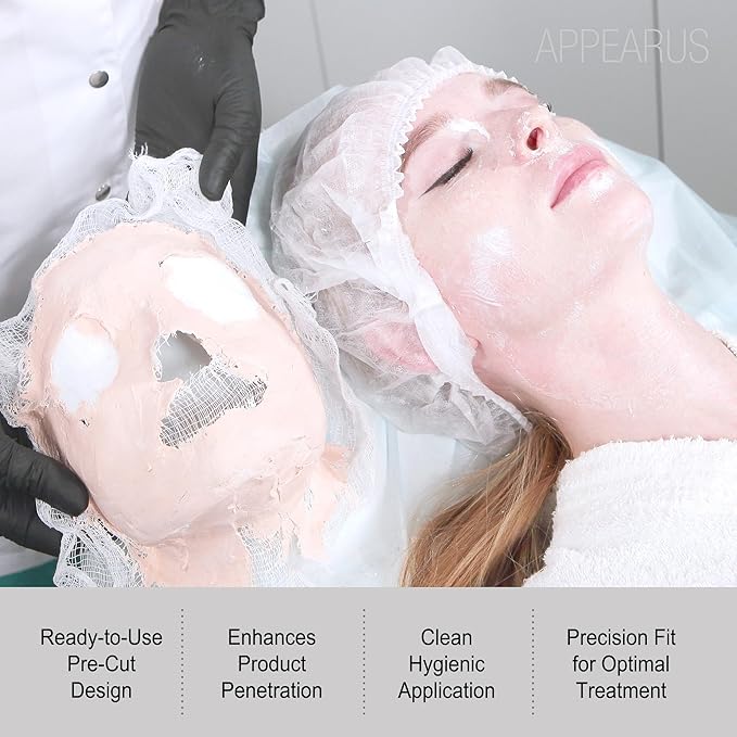 APPEARUS 100% Cotton Gauze Facial Masks – Pre-Cut & Uncut Options – Breathable Open Weave for High-Frequency, Clay, Mud, and Paraffin Treatments – 100 Count