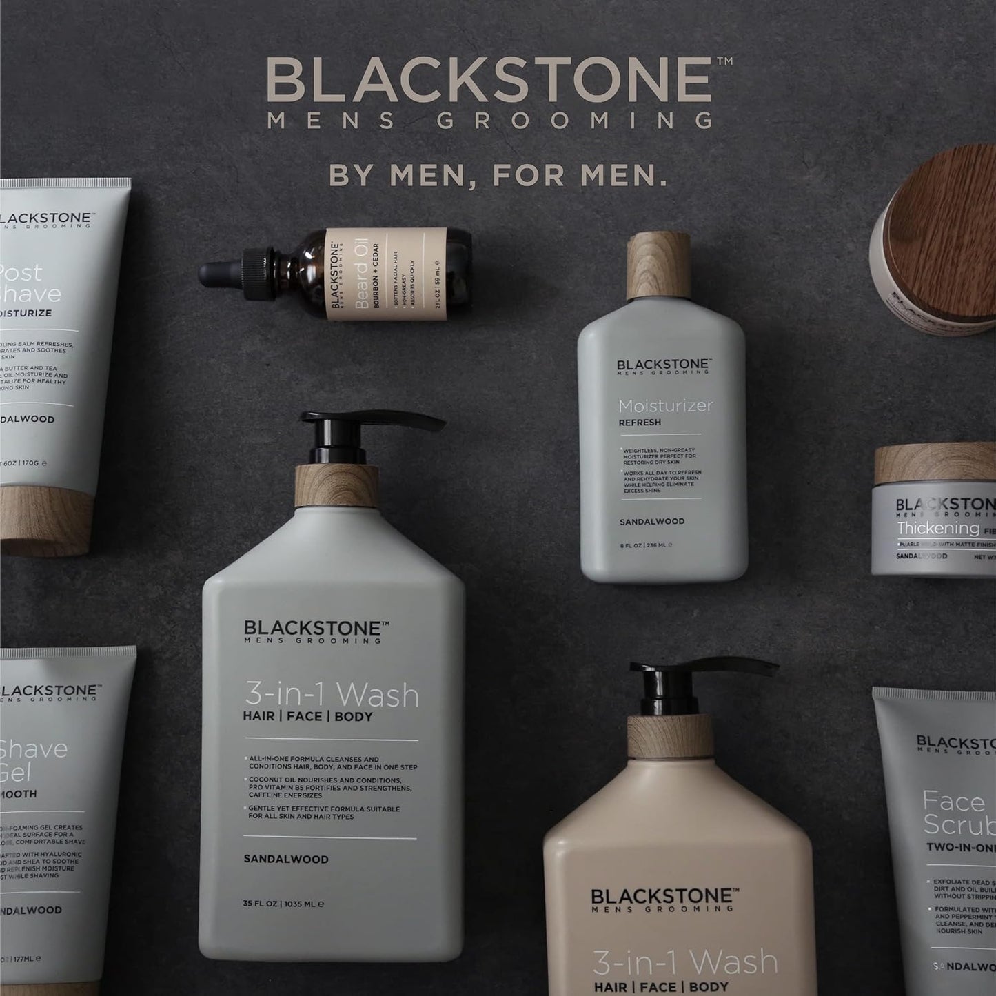 Blackstone 3-in-1 Wash for Men | Cleanses & Conditions Hair, Body, & Face | For All Skin & Hair Types | With Caffeine, Vitamin C, Hemp Seed Oil & Biotin - Bourbon & Cedar, 32 fl oz