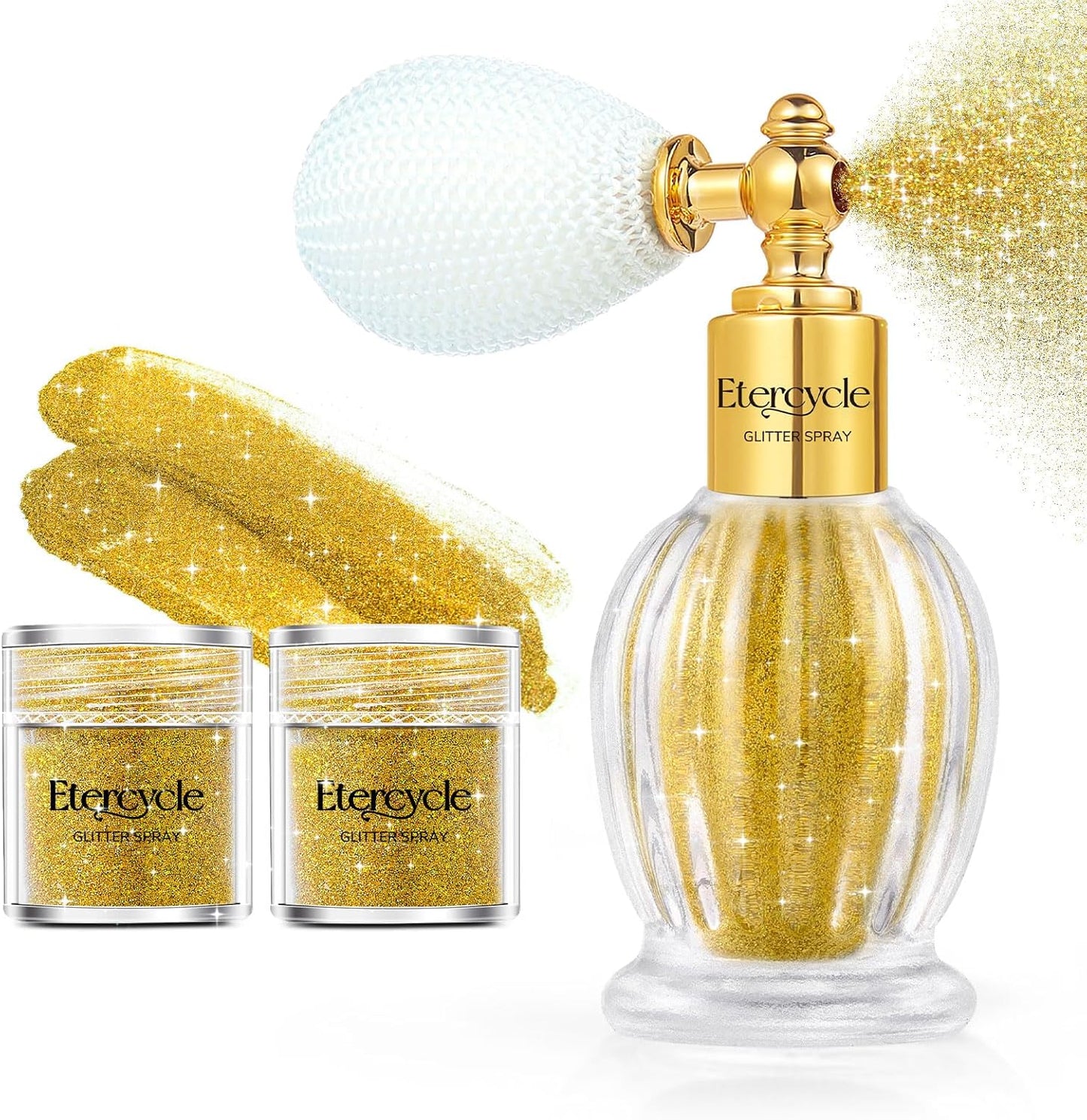 Etercycle Hair Glitter Spray, Gold Body Glitter Extra Fine Face Shimmer Powder, Long-Lasting and Quick-Drying Body Shimmer Sparkly Glitter Gifts for Clothing Stage Festival Rave Prom