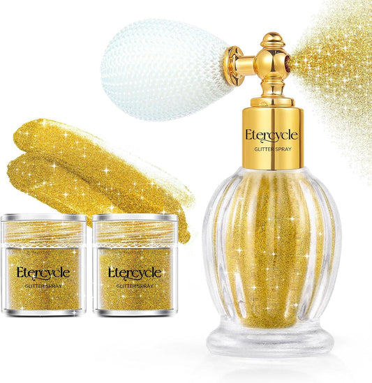 Etercycle Hair Glitter Spray, Gold Body Glitter Extra Fine Face Shimmer Powder, Long-Lasting and Quick-Drying Body Shimmer Sparkly Glitter Gifts for Clothing Stage Festival Rave Prom