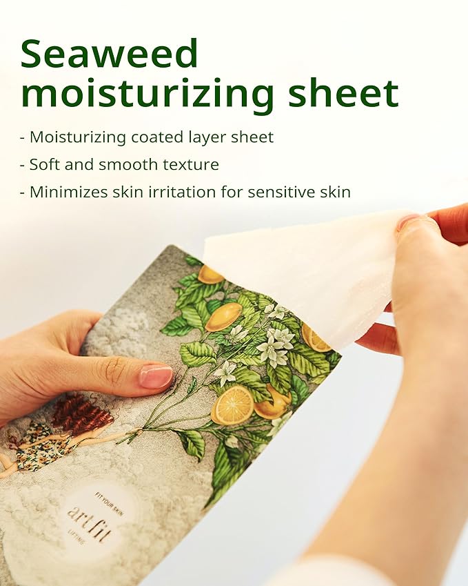 Art Fit Moisture Lifting Mask Sheet - Korean Panthenol & Cica Elasiticity Facial Mask for Dry Skin - Bouncy & Glow Skin - Aroma Theraphy Skincare - 5 sheets
