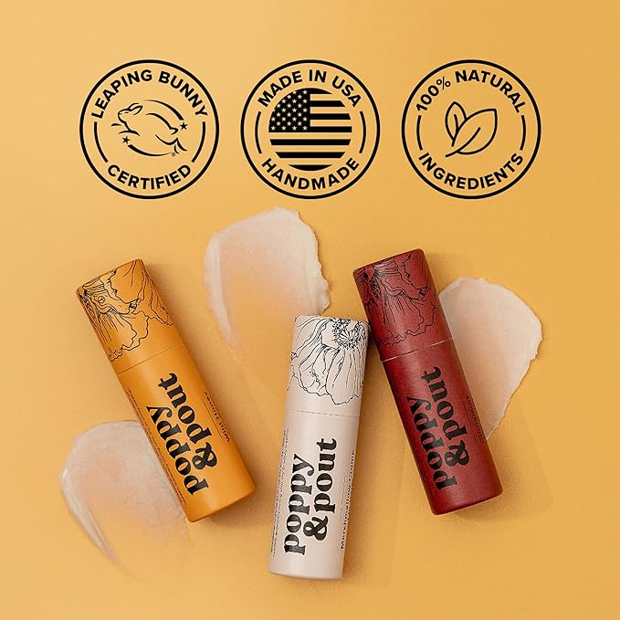 Poppy & Pout Wild Honey Jumbo Lip Balm | All Natural Lip Balms & Moisturizers | Hydrates with Beeswax, Vitamin E, Organic Coconut Oil | Cruelty-Free | Lip Balm in Recyclable Cardboard Tube
