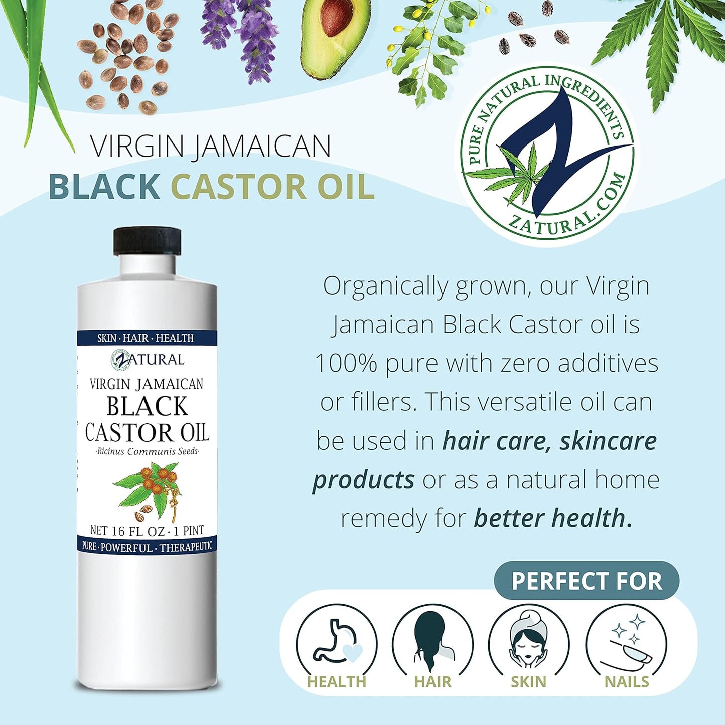Zatural Black Castor Oil_100% Pure Tropic Jamaican Black Castor Oil (16 Ounce)