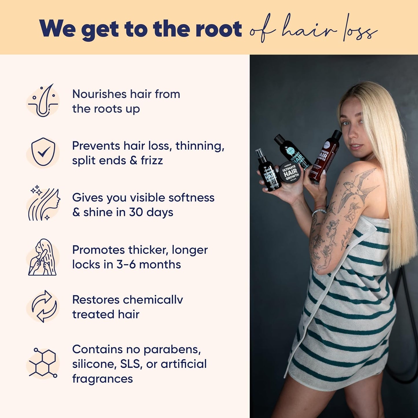 Moerie Ultimate Mineral Shampoo and Conditioner Set - Vegan Friendly, Paraben Free, Hair Growth Products for Longer, Thicker, Fuller Hair - Includes Hair Mask