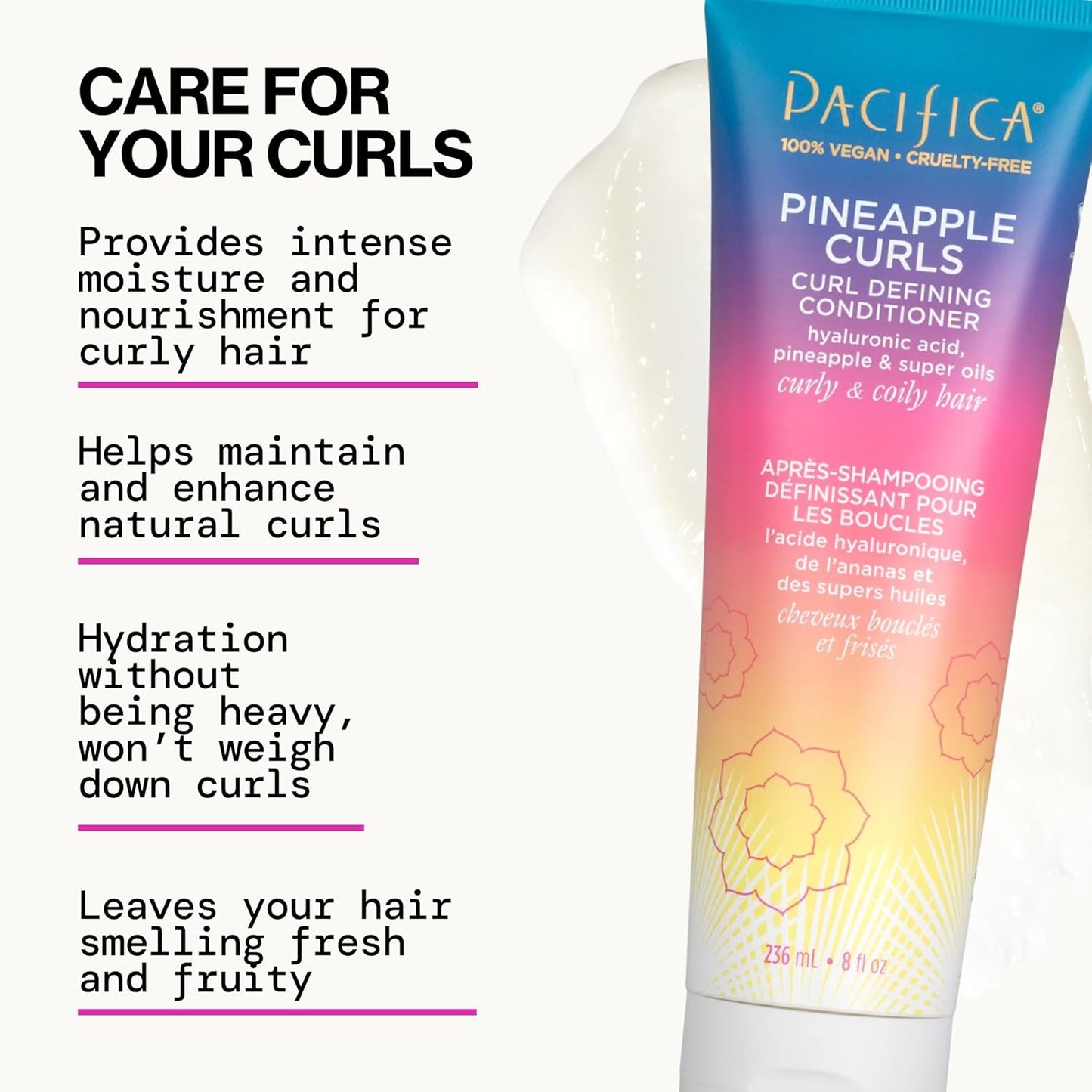 Pacifica Beauty, Pineapple Curls Defining Natural Conditioner, For Curly, Coily and Textured Hair Types, Pineapple Scent, Sulfate Free and Silicone Free, 100% Vegan and Cruelty Free